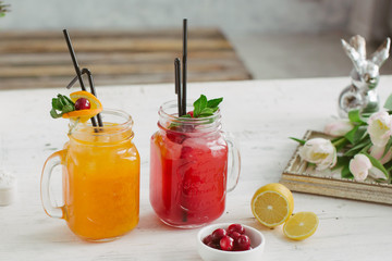 Fresh drink lemonade orange strawberry cranberries