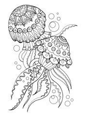 Jellyfish coloring book vector illustration