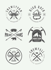 Vintage arctic mountaineering logos, badges, emblems and design elements. Vector illustration