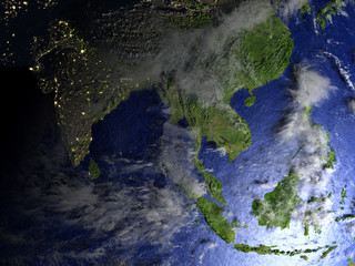 Southeast Asia on realistic model of Earth