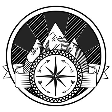 Mountains and compass abstract tattoo vector