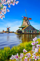 Traditional dutch landscape in Zaanse Schans, Netherlands, Europe