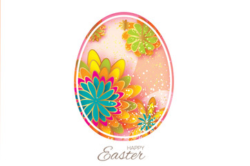 Origami Happy. Paper cut Easter Egg, colorful flower. Oval frame.