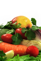 Washed vegetables for salad. Still life in high key. Place for the text. Isolated