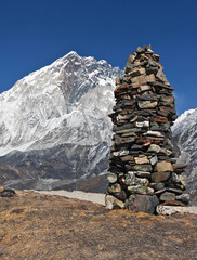 A stone pyramid against of khumbu glacier, Nepal