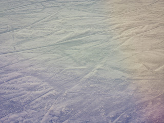 Ice scratches surface for texture or background, winter closeup top view image