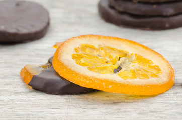 Candied orange slices covered with chocolate