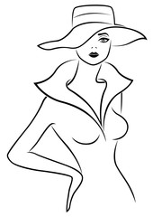 Abstract young lady in hat outline