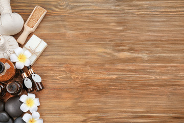 Beautiful spa composition on wooden background