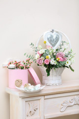 Beautiful floral composition on mantelpiece