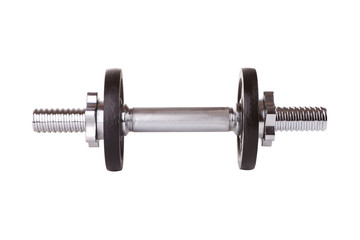 Chrome metal dumbbell isolated on white