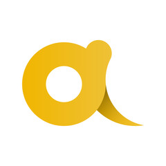 Unusual small letter A yellow color vector illustration. Round logo with a tail and shadow