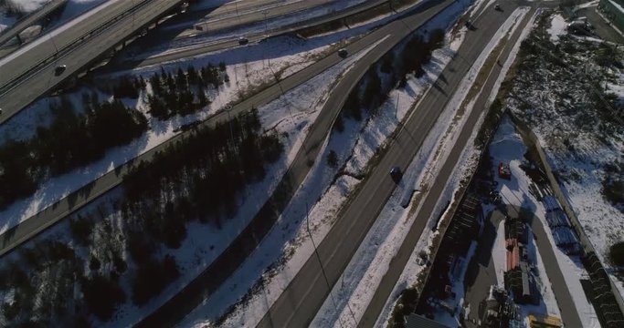 Keh&auml; 3 and e18 crossing, Cinema 4k aerial tilt view on route keha 3 and e18 crossing, just outside Espoo, in Uusimaa, Finland