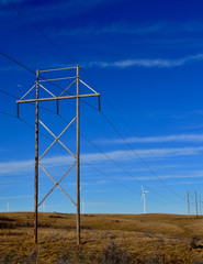 Wind turbines generating clean renewable power in North Dakota.