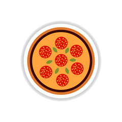 Pizza with salami.Vector illustration sticker. simple pizza icon top view