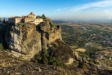Amazing Sunset Panorama of  Holy Monastery of St. Stephen in Meteora, Thessaly, Greece