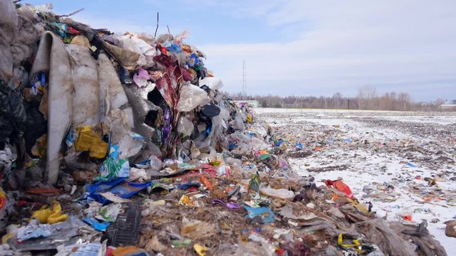 Garbage dump, landfill, junkyard, city dump Dolly shot 4K