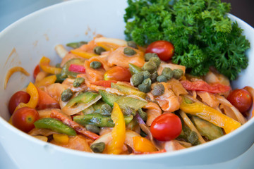   mixed salad with salmon and fresh herbs
