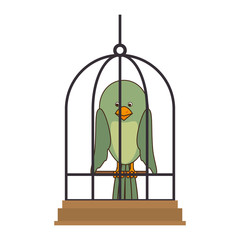 cute bird in cage mascot vector illustration design