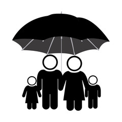black pictogram of umbrella protecting family group vector illustration