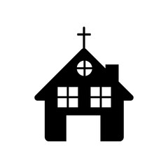 black silhouette of church in white background vector illustration