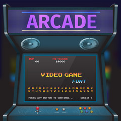 Arcade Video Game Font. 8 bit font. Arcade Retro Machine. - obrazy, fototapety, plakaty