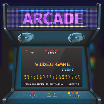 Arcade Video Game Font. 8 bit font. Arcade Retro Machine.