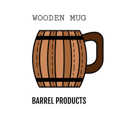 Wooden mug for beer, drinks. Color, flat icon isolated on a white background