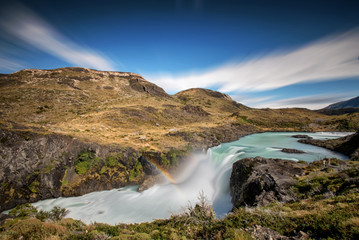 Long exposure of the Salto Grande waterfall in Torres Del Paine National Park in Chile.