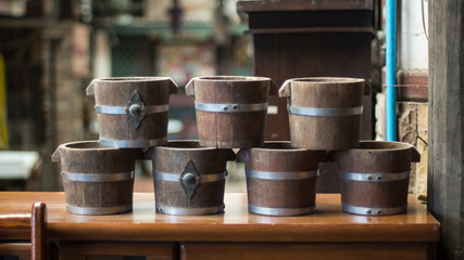 Ancient wooden bucket