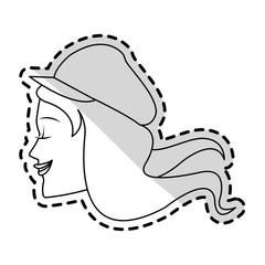 beautiful young woman with flowing hair and hat icon image vector illustration design 