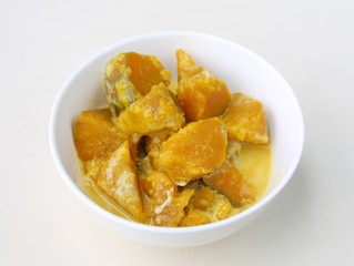 Thai dessert ,Pumpkin in syrup in white cup