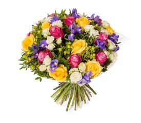 Obraz premium Bouquet of flowers top view on white background