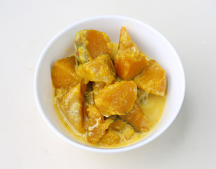 Thai dessert ,Pumpkin in syrup in white cup