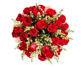 Bouquet of flowers top view on white background