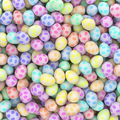 Fototapeta na wymiar Large Pile of Colorful Eggs With Spot Pattern