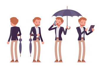 Obraz premium Set of young happy dandy standing, rear and front view