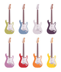 Set of colored electric guitars