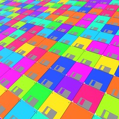 Large Array of Colorful Floppy Disks