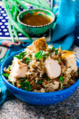 Rice, Chicken and Lentil Salad with Herbs.