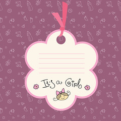 Baby girl arrival card or shower card. Place for text.