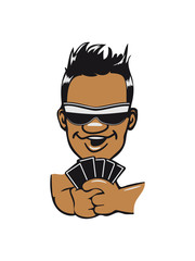 Head hands playing poker sunglasses