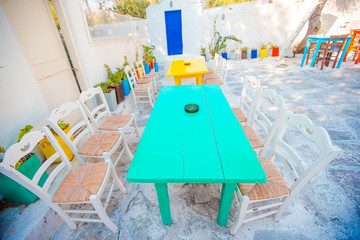 Summer empty openair cafe at greek city