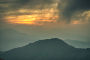 Mountain valley during sunset. Natural rainy season landscape in Thailand