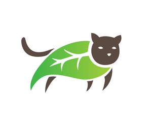 Modern Cat Lover And Leaf Logo