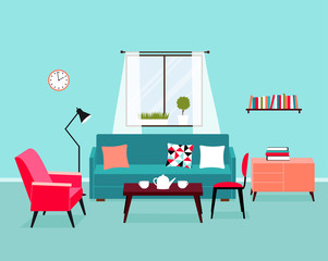 Vector interior of the living room with window