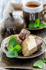 Tahini halva with chocolate and Turkish coffee.