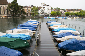 Fototapeta na wymiar Boats on the quay in Zurich Switzerland