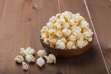 popcorn bowl on wooden