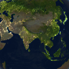Asia at night on planet Earth